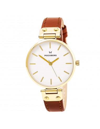 Mockberg MO1003 Women's Nora Quartz Yellow Gold Steel Brown Leather Strap White Dial Watch Jusqu'à 80% De Réduction