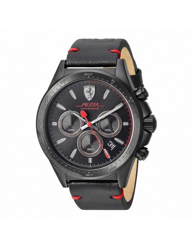 Ferrari Men's Chronograph Watch - Pilota Black Dial Black Leather Strap | 830434 france