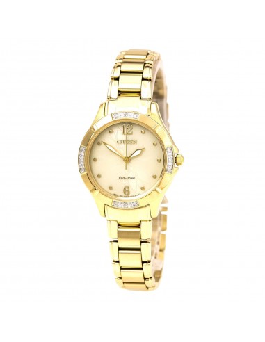 Citizen EM0452-58P Women's Diamond Eco-Drive Gold Tone Dial Yellow Gold Plated Steel Bracelet Watch de France