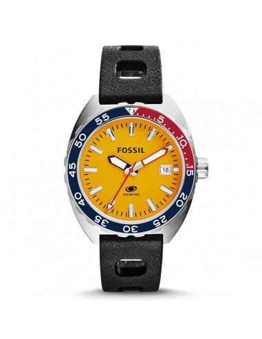 Fossil Men's Strap Watch - Breaker Orange Dial Quartz Dive Black Silicone | FS5052 Pour