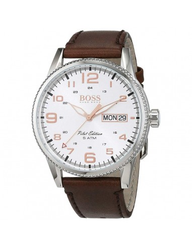 Hugo Boss Men's Strap Watch - Pilot Vintage Silver Dial Brown Leather | 1513333 Faites des économies