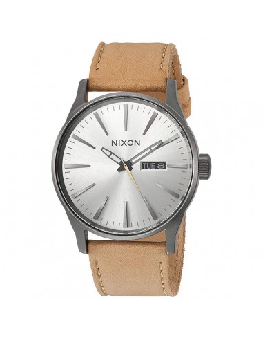 Nixon Men's Strap Watch - Sentry Leather Day-Date Silver Dial Leather | A1052741 pas cher 