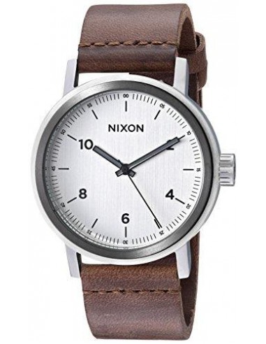 Nixon Men's Strap Watch - Stark Leather Japanese Quartz Silver Dial Brown | A11942092 français