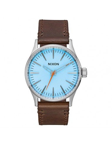 Nixon Men's Strap Watch - Sentry 38 Leather Sky Blue Dial Brown Leather | A3772547 français