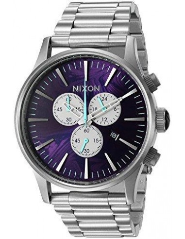 Nixon Men's Bracelet Watch - Sentry Chrono Silver & Purple Dial | A386230 livraison gratuite