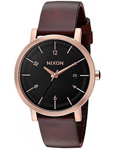 Nixon Unisex Strap Watch - Unisex Rollo 38 Black Dial Brown Leather | A9841098 soldes