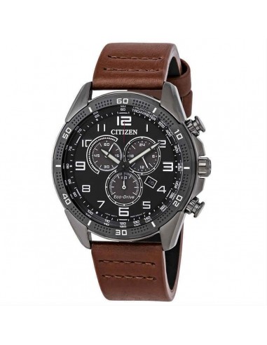 Citizen Men's Chronograph Watch - Drive Black & Grey Dial Brown Strap | AT2447-01E pas cheres