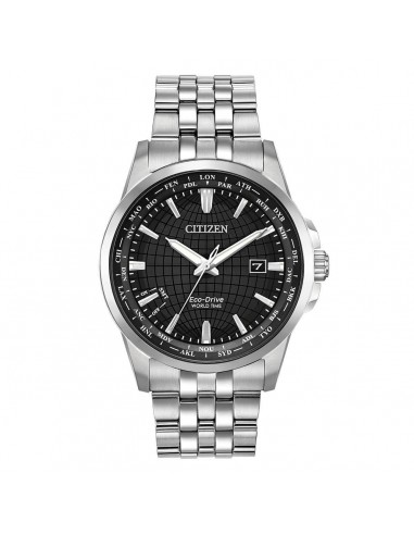 Citizen Men's Bracelet Watch - World Time Black Dial Stainless Steel | BX1000-57E Pour