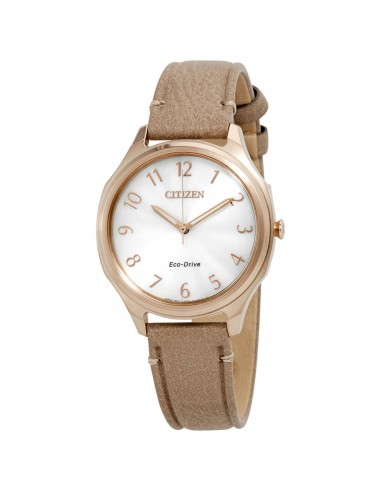 Citizen Women's Eco-Drive Watch - LTR Silver Dial Taupe Leather Strap | EM0753-01A shop