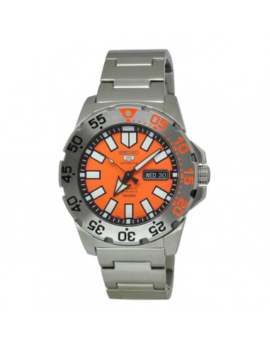 Seiko Men's Automatic Watch - 5 Sports Orange Dial Steel Bracelet | SRP483K1 de France