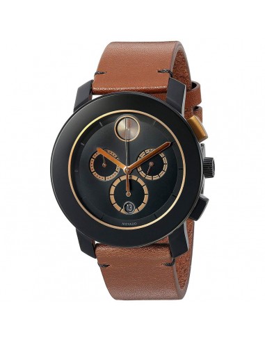 Movado Men's Chronograph Watch - Bold Black Dial Brown Leather Strap | 3600348 livraison gratuite