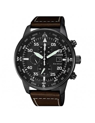 Citizen Men's Chrono Watch - Eco-Drive Black Dial Brown Leather Strap | CA0695-17E offre 