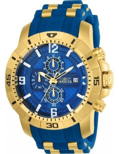 Invicta Men's Chrono Watch - Pro Diver Blue Dial Blue & Yellow Gold Tone Strap | 24966 rembourrage situé sous