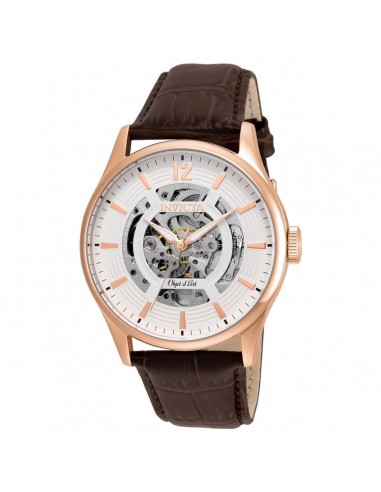 Invicta 22596 Men's Objet D Art White & Silver Skeleton Dial Brown Leather Strap Automatic Watch vente chaude votre 