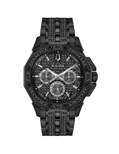 Bulova Men's Bracelet Watch - Crystal Quartz Day-Date Black Pave Dial | 98C134 du meilleur 