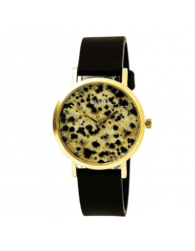 Cluse CL40105 Women's La Roche Petite Dalmatian Real Marble Dial Black Leather Strap Watch pas cher chine