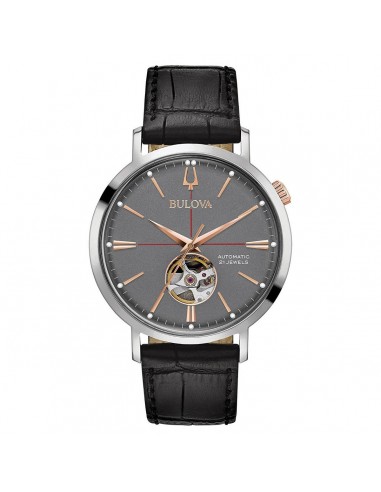 Bulova 98A187 Men's Classic Automatic Grey Semi-Skeleton Dial Black Leather Strap Watch commande en ligne